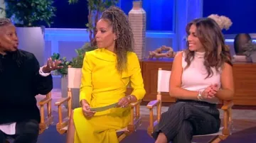 Simkhai Vera Variegated Stripe Wool Blend Ankle Pants worn by Alyssa Farah as seen in The View on  October 17, 2023