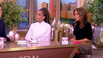 Cinq a Sept Confetti Tweed Odette Skirt In Black worn by Alyssa Farah as seen in The View on  October 18, 2023