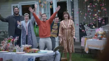 Sandro True Stripe-Print Silk Dress worn by Sarah (Emma Lung) as seen in Wolf Like Me (S02E04)