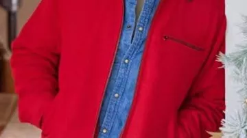 Red Zip Jacket worn by Hunter (Michael Rady) as seen in Where Are You, Christmas? movie