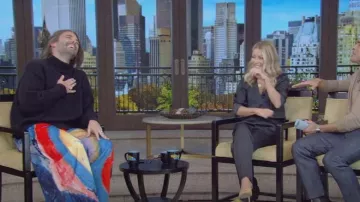 Marni Graphic Cotton-Blend Flared Denim Pants worn by Jonathan Van Ness as seen in LIVE with Kelly and Mark on  October 20, 2023