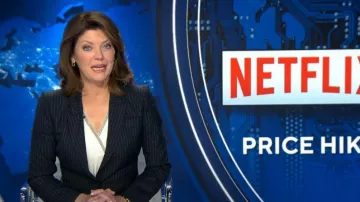 Alexander Mcqueen Blazer en laine à fines rayures porté par Norah O’Donnell tel qu’on le voit dans CBS Evening News le 19 octobre 2023