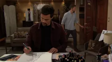 Chaqueta de camionero de sarga Theory River usada por Thomas Forrester (Matthew Atkinson) como se ve en The Bold and the Beautiful el 20 de octubre de 2023