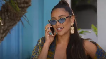 Karen Millen Gold Plated Rectangular Statement Earrings worn by Stella Cole (Shay Mitchell) as seen in Dollface (S02E05)