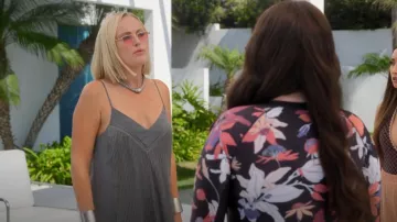Club Monaco Pleated V-Neck Dress worn by Celeste (Malin Åkerman) as seen in Dollface (S02E05)