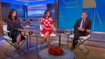 Blusa de cuello bufanda con estampado de cebra Max Mara usada por Juju Chang como se ve en Good Morning America el 20 de octubre de 2023