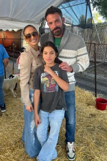 Dior Beige Cotton Denim with Multicolor Butterfly Around The World Motif Jacket worn by Jennifer Lopez at Tina’s Pumpkin Patch in Sherman Oaks on October 22, 2023