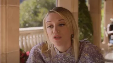 Rotate Birger Chirstensen Kim Cropped Metallic Brocade Top worn by Alison J. (Chelsea Frei) as seen in Dollface (S02E09)