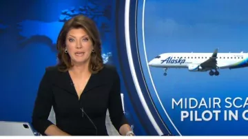 Giorgio Armani Robe fourreau asymétrique zippée portée par Norah O’Donnell dans CBS Evening News le 25 octobre 2023