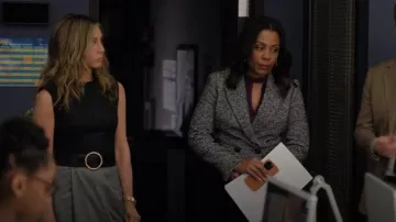 Alexander McQueen Draped Midi Dress worn by Alex Levy (Jennifer Aniston) as seen in The Morning Show (S03E08)