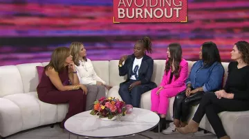 Black Halo Gardenia Two-Piece Cady Jumpsuit In Plum worn by Hoda Kotb as seen in Today with Hoda & Jenna on October 24, 2023