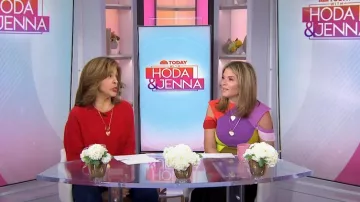 New York & Company Long Sleeve Crew Neck Sweater In Stoplight Red worn by Hoda Kotb as seen in Today with Hoda & Jenna on  October 27, 2023