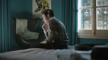 River Island Brushed Plaid Polo in Gray worn by Iván Carvalho (André Lamoglia) as seen in Elite (S07E06)