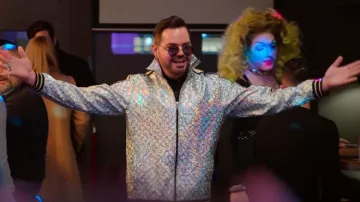 Gucci Webbing Trimmed Logo Embroidered Iridescent Jersey Track Jacket worn by Robert Brotherton as seen in My Unorthodox Life (S02E01)