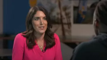 Cece Ruffled Button-Front Elbow Sleeve Blouse In Pink worn by Liz Kreutz as seen in Today on October 30, 2023