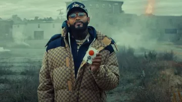 Gucci Beige & Navy-GG Down Jacket worn by Joyner Lucas in 24 hours to live “Official Music Video” (Not Now, I’m Busy)
