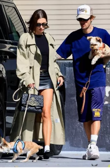 The Row Boheme Suede Mary Jane Flats worn by Hailey Baldwin in  West Hollywood on October 29, 2023