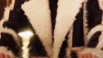 Shearling Black Leather Coat Jacket worn by Helen (Matilda Anna Ingrid Lutz) as seen in Helen's Dead movie