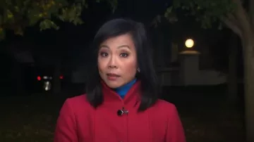 Manteau ceinturé à simple boutonnage Kate Spade porté par Weijia Jiang tel qu’on le voit dans CBS Mornings le 2 novembre 2023