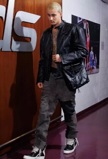 Rick Owens Baskets montantes en dentelle géante noires et blanches Geobasket portées par Kyle Kuzma sur le compte Instagram @kuz
