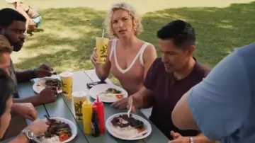 Reiss Pink Olivia Colour­block Vest worn by Juliet Higgins (Perdita Weeks) as seen in Magnum P.I. (S05E15)