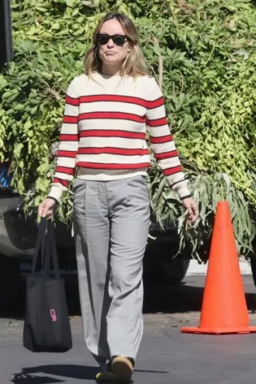 Ray-Ban Way­far­er Re­verse Sun­glass­es worn by Olivia Wilde on the Instagram in Los Angeles post on October 30, 2023