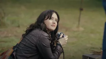 AllSaints Cargo Biker Jacket in Oxblood worn by Flo Brooks (Ruby Stokes) as seen in The Burning Girls (S01E01)