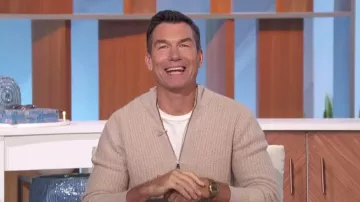 The Men's Store at Bloomingdales Textured Full Zip Mock Neck Sweater worn by Jerry O'Connell as seen in The Talk on October 27, 2023