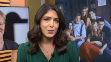 Cece Ruffle V-Neck Blouse In Alpine Green worn by Liz Kreutz as seen in Today on November 6, 2023