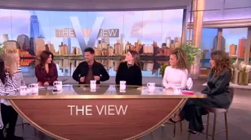 Veronica Beard Edia Satin Wide-Leg Pants worn by Alyssa Farah as seen in The View on  November 3, 2023