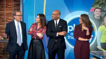 Reiss Luisa Knitted Wrap Dress worn by Geri Halliwell as seen in Good Morning America on  November 6, 2023