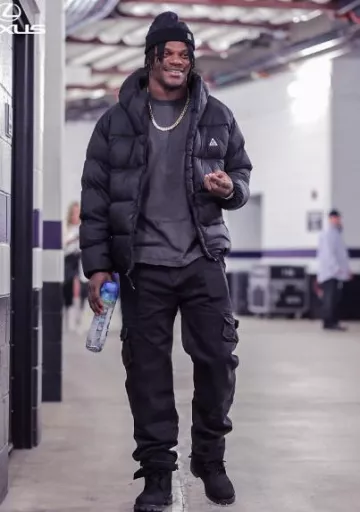 Nike Black Lunar Lake Puffer Jacket worn by Lamar Jackson on the Instagram account @new_era8
