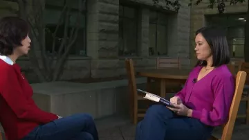 LAUREN Ralph Lauren Blouson Sleeve Cardigan worn by Jo Ling Kent as seen in CBS Mornings on November 8, 2023