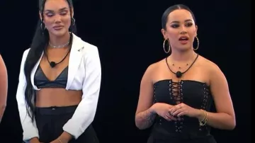 Prettylittlething Black Faux Leather Mul­ti Lace Up Corset worn by Jessica Losurdo as seen in Love Island Games (S01E07)