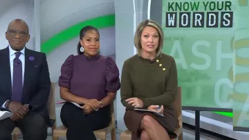 Talbots Ruffle Trim Raglan Sweatshirt In Deep Moss worn by Dylan Dreyer as seen in Today on November 9, 2023
