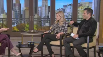 Saint Laurent Plaid Neck-Tie Silk Blouse worn by Kelly Ripa as seen in LIVE with Kelly and Mark on November 8, 2023