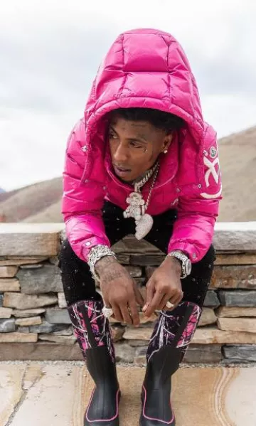 Moncler Hot Pink Saulx Jack­et worn by YoungBoy Never Broke Again on the Instagram account @nba_youngboy