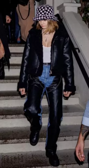 Saint Laurent Shearling Zipped Jacket worn by Cara Delevingne in New York City on November 4, 2023