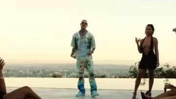 Rhude White Palm Print Snap Shirt worn by Millyz in Clear Time feat. OhGeesy (Official Video)