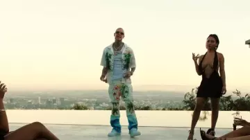 Rhude White Palm Print Snap Shirt worn by Millyz in Clear Time feat. OhGeesy (Official Video)