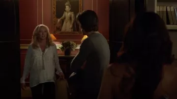 Vince Scarf Print Silk Blouse worn by Penelope Gardiner (Virginia Madsen) as seen in Witches of East End (S01E04)