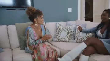 Nasty Gal Petite Floral Border Print Open Back Metallic Maxi Dress worn by Ashley Darby as seen in The Real Housewives of Potomac (S08E02)