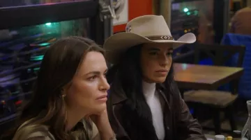 Zara Brown Leather Shirt Jacket with Fringe worn by Danielle D'olivera as seen in Winter House (S03E02)