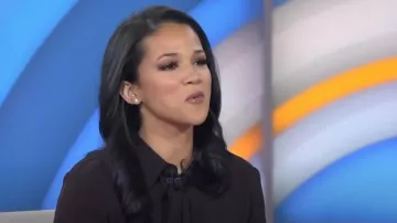 Theory Silk Tie Neck Blouse In Mink worn by Laura Jarrett as seen in Today on November 14, 2023