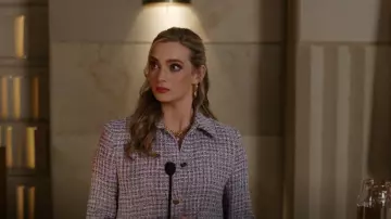 Zara Pur­ple Tweed Tex­tured Blaz­er worn by Ingrid Kannerman (Allegra Rose Edwards) as seen in Upload (S03E08)