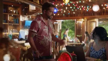Hawaiian Shirt Men's XL Red Floral Pineapple Cotton Reverse worn by Rick (Zachary Knighton) as seen in Magnum P.I. (S05E16)