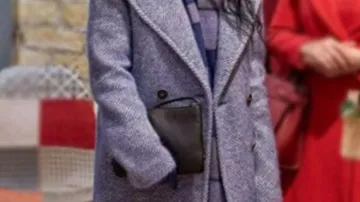 Grey Trench Coat worn by (Kellie Blaise) as seen in A Merry Scottish Christmas movie outfits