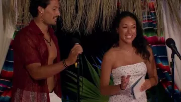 Mini vestido de la princesa Polly Oscar en blanco floral usado por Mercedes Northup como se ve en Bachelor in Paradise (T09E08)