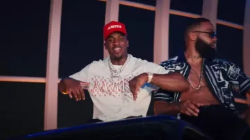 Amiri White & Red MA Paisley T-Shirt worn by Bugzy Malone in Lean (Official Video)