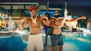 Amiri Cream & White-MA Sweatshorts worn by Bugzy Malone in Lean (Official Video)